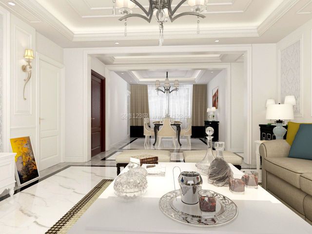 现代欧式客厅装修效果图 白色茶几装修效果图片