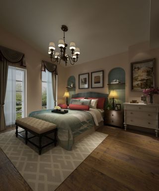 美式乡村风格家居卧室床尾凳装修效果图片