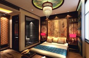 中式家居卧室装修图 圆形吊顶
