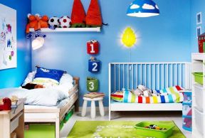 小户型儿童房间装修 蓝色墙面装修效果图片