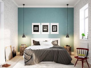 欧式卧室床头深蓝色墙壁背景图片
