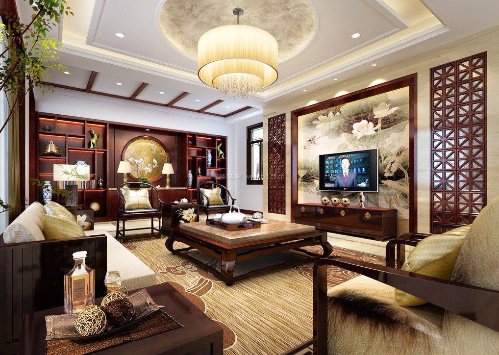 中式现代客厅博古架造型