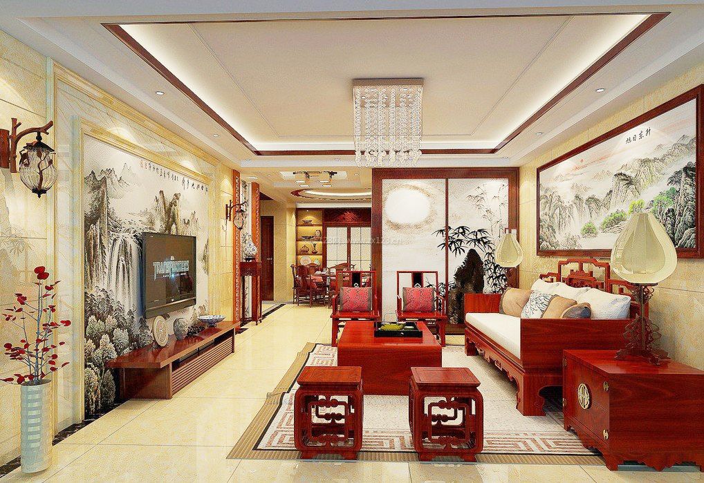 现代客厅中式家具摆放装修效果图片