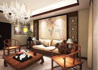 中式现代客厅沙发背景墙效果图