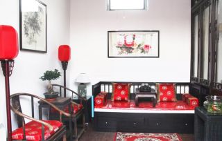 中式现代客厅沙发床装修效果图片