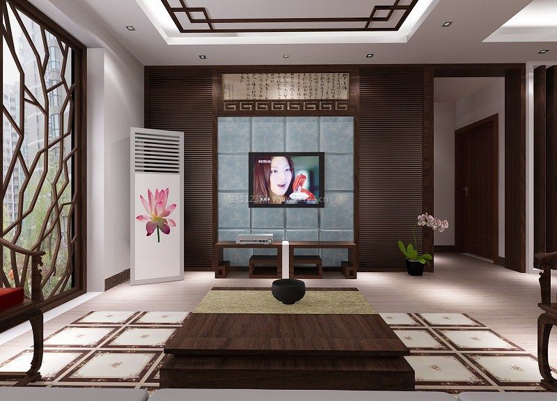 小户型中式家装效果图 客厅电视墙设计图片