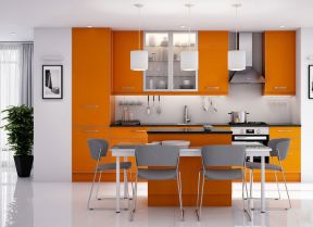 现代风格厨柜 橙色橱柜装修效果图片