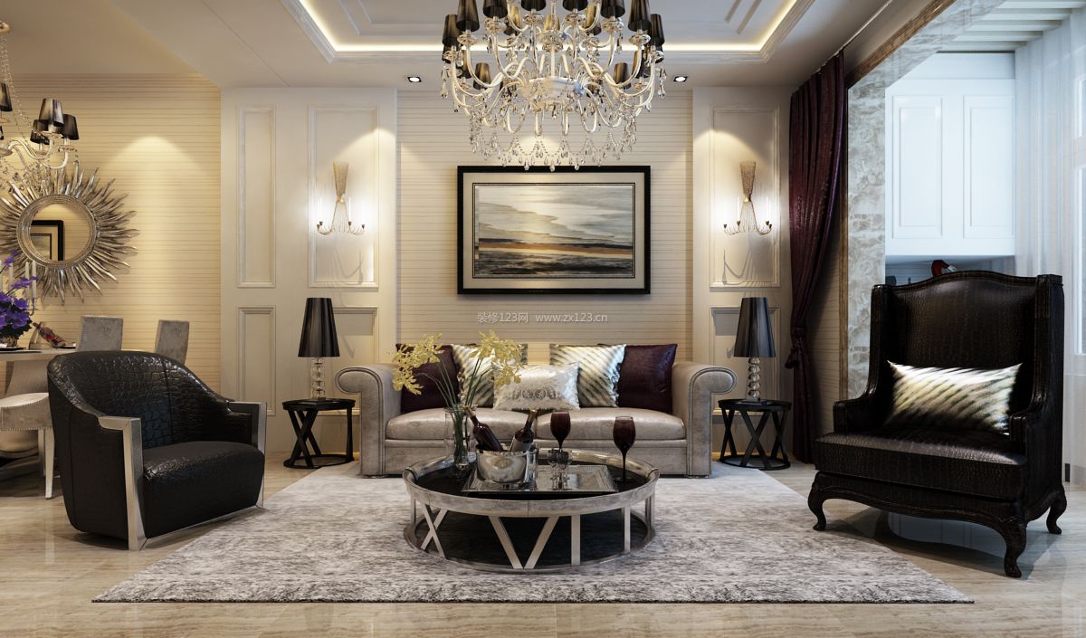 最新简欧客厅沙发背景墙装修设计效果图片