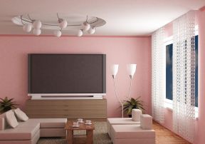 客厅粉颜色硅藻泥乳胶漆背景墙效果图