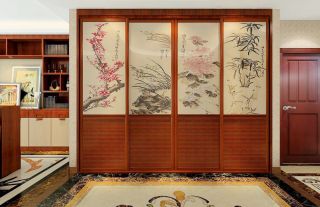 中式书房装饰画实木隔断效果图 