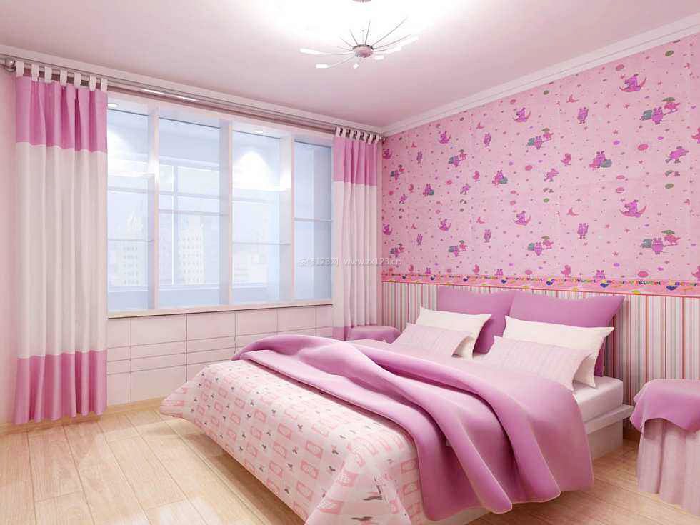 15平米卧室粉色窗帘装修效果图片