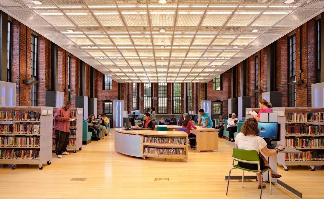 现代书馆建筑红砖墙装修设计效果图片