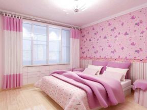 15平米卧室装修效果图片 粉色窗帘装修效果图片