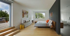 家居装饰效果图卧室 浅黄色木地板装修效果图片
