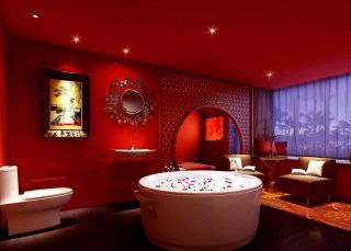 新中式别墅卧室卫生间圆形浴缸装修效果图片