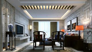 新中式现代家装客厅博古架装修效果图大全