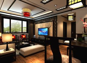 2020新中式客厅效果图 瓷砖电视墙背景效果图