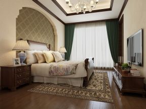 美式别墅卧室布艺窗帘装修效果图片