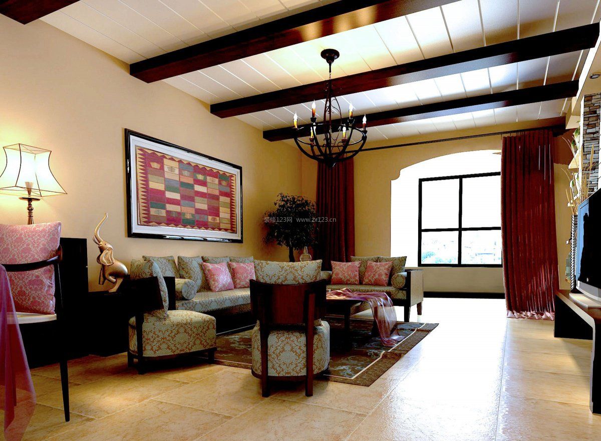 东南亚客厅风格室内装饰设计效果图