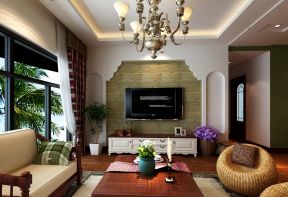 东南亚客厅风格  家居装修电视墙效果图