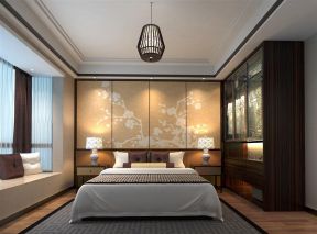 现代中式简约风格 卧室背景墙设计效果图