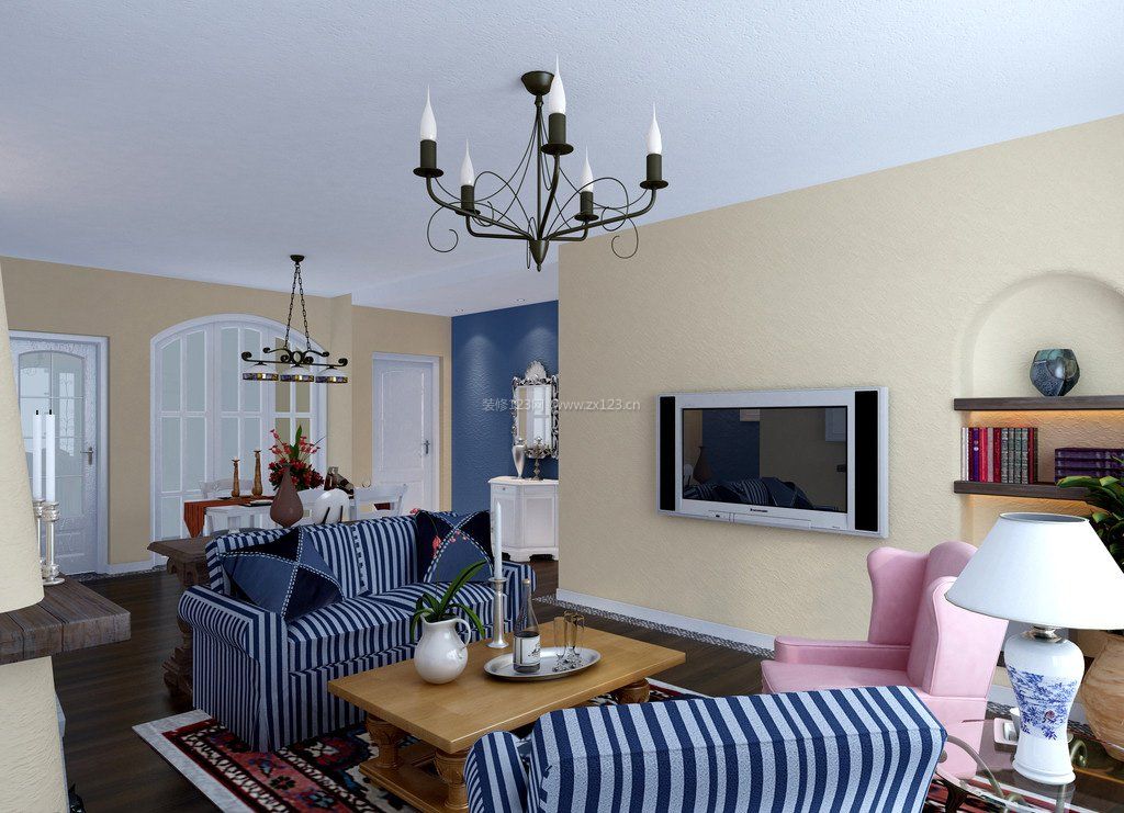 现代简约地中海家具风格电视墙装修效果图