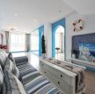 蓝白地中海长方形客厅装修效果图片