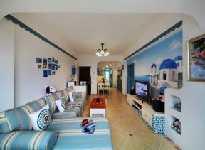 地中海家具风格 长方形客厅装修效果图片