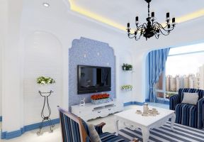 蓝白地中海 客厅电视墙设计