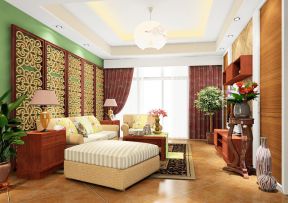 客厅红木沙发背景墙 东南亚风格别墅装修效果图
