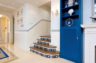 蓝白地中海房屋室内楼梯设计效果图欣赏