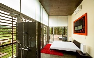现代别墅长方形卧室装修设计效果图