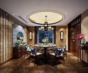 新中式别墅餐厅实木圆餐桌装修效果图片
