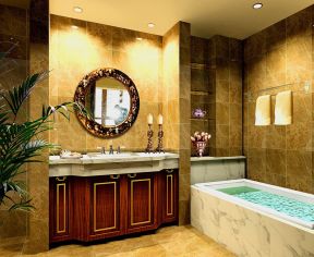 中式厕所 大理石包裹浴缸装修效果图片