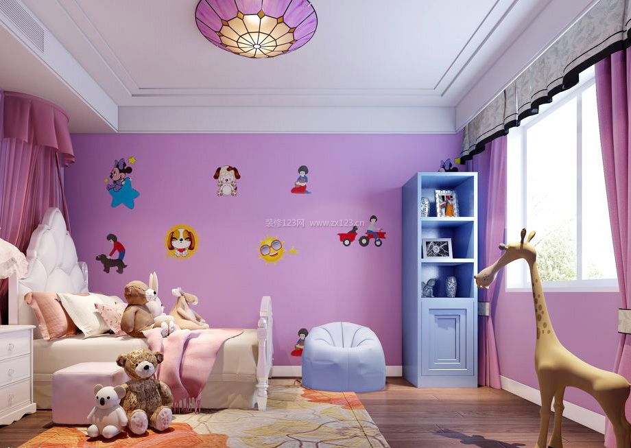 公主儿童房粉色窗帘装修效果图片