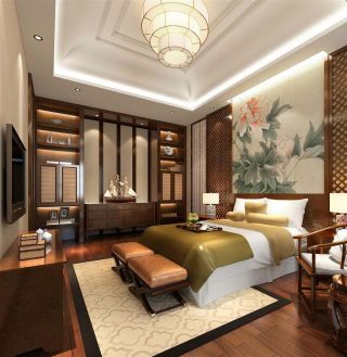 中式现代混搭卧室吊顶设计效果图
