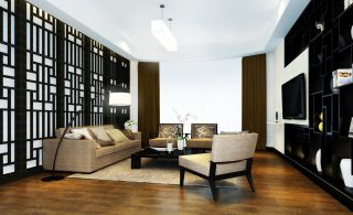 现代中式室内客厅背景墙创意设计 