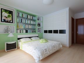 16平米卧室床头背景墙书柜装修效果图片