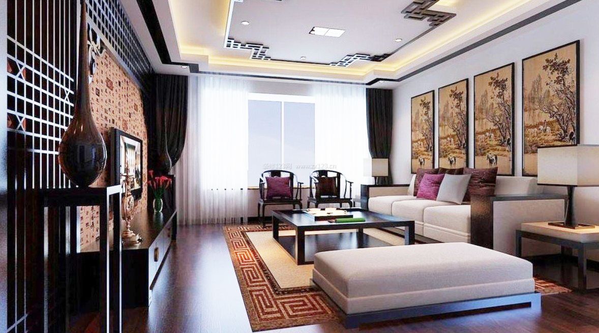 中式客厅窗帘纱帘图片