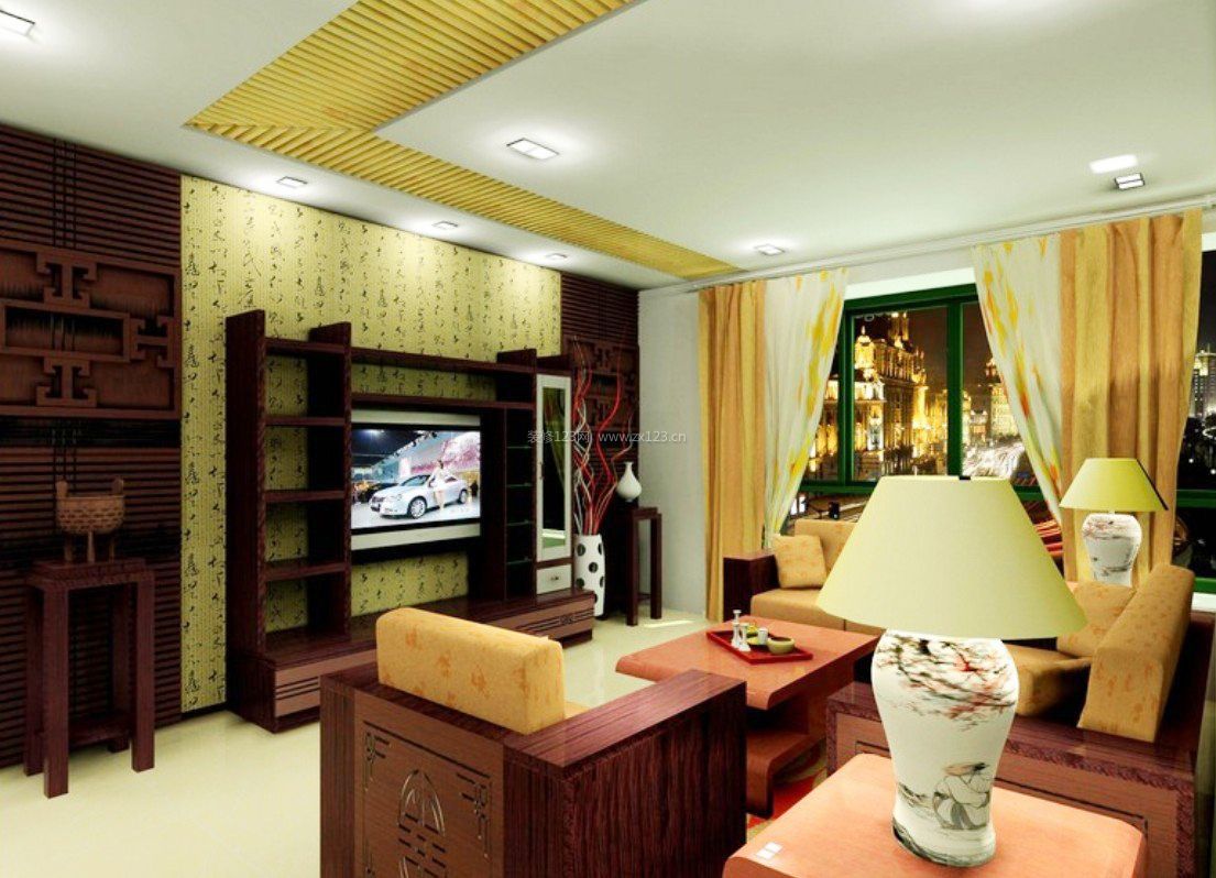 中式客厅窗帘颜色搭配效果图