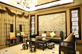 新中式元素客厅沙发摆放装修设计效果图片