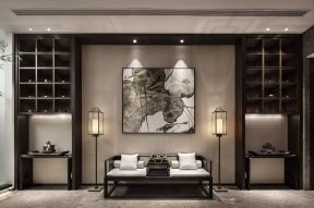 新中式设计元素沙发背景墙效果图