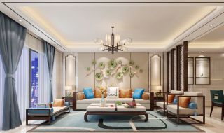 新中式元素客厅窗帘设计图片