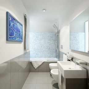 蓝色卫生间 洗手池装修效果图片