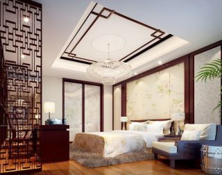 中式田园风格卧室墙纸装修效果图片