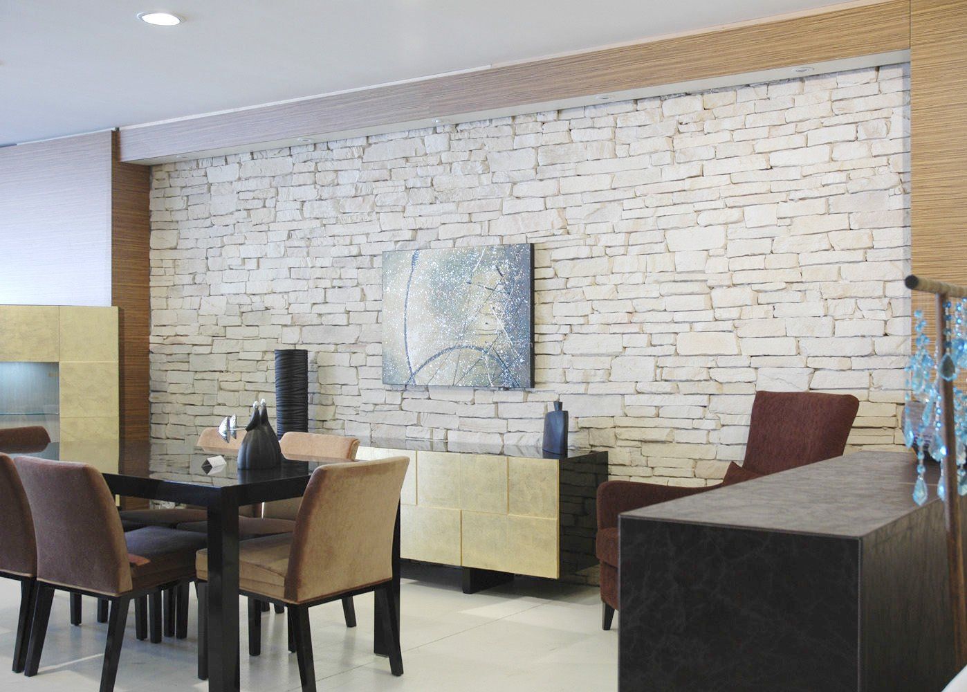 现代风格室内设计餐厅文化石背景墙效果图