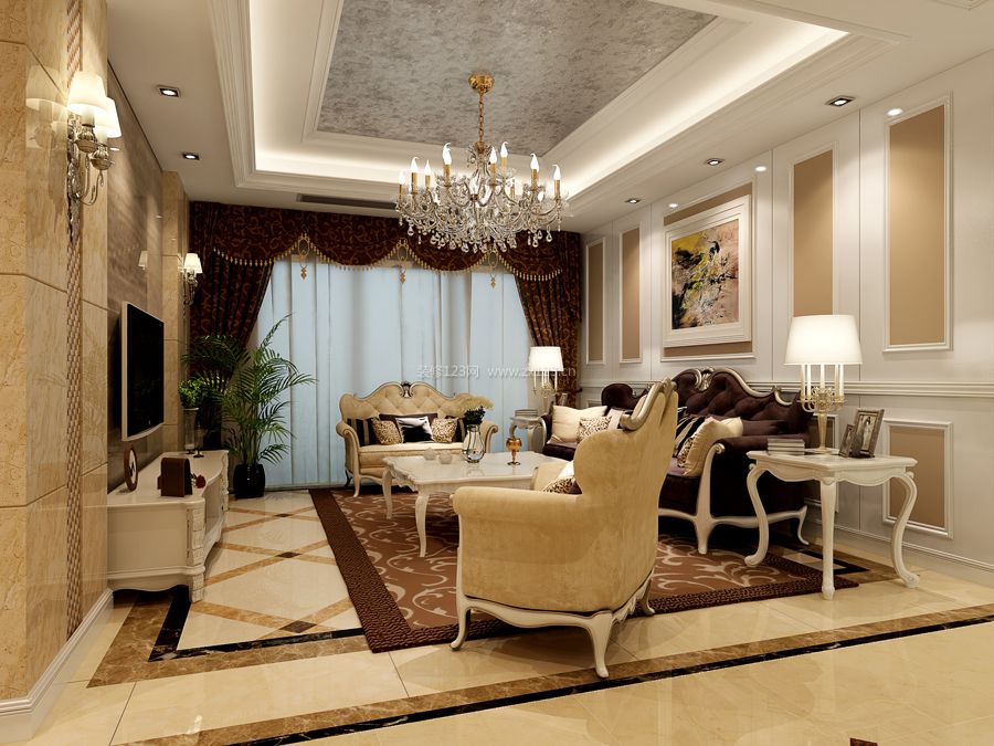 欧式风格客厅沙发背景墙装饰装修效果图片