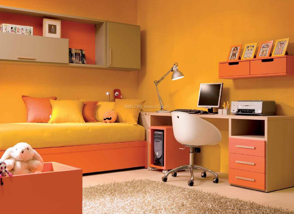 卧室浅橙色墙面效果图图片