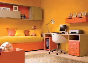 小卧室儿童房 橙色墙面装修效果图片