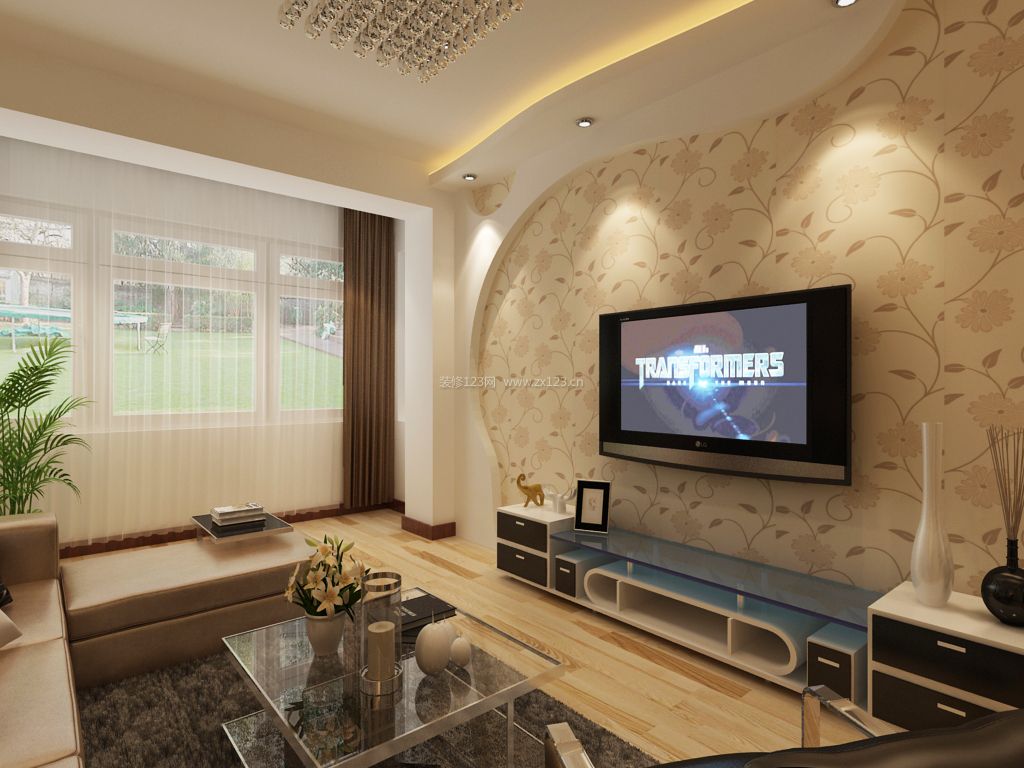 现代简约家装风格 客厅电视墙壁纸装修效果图